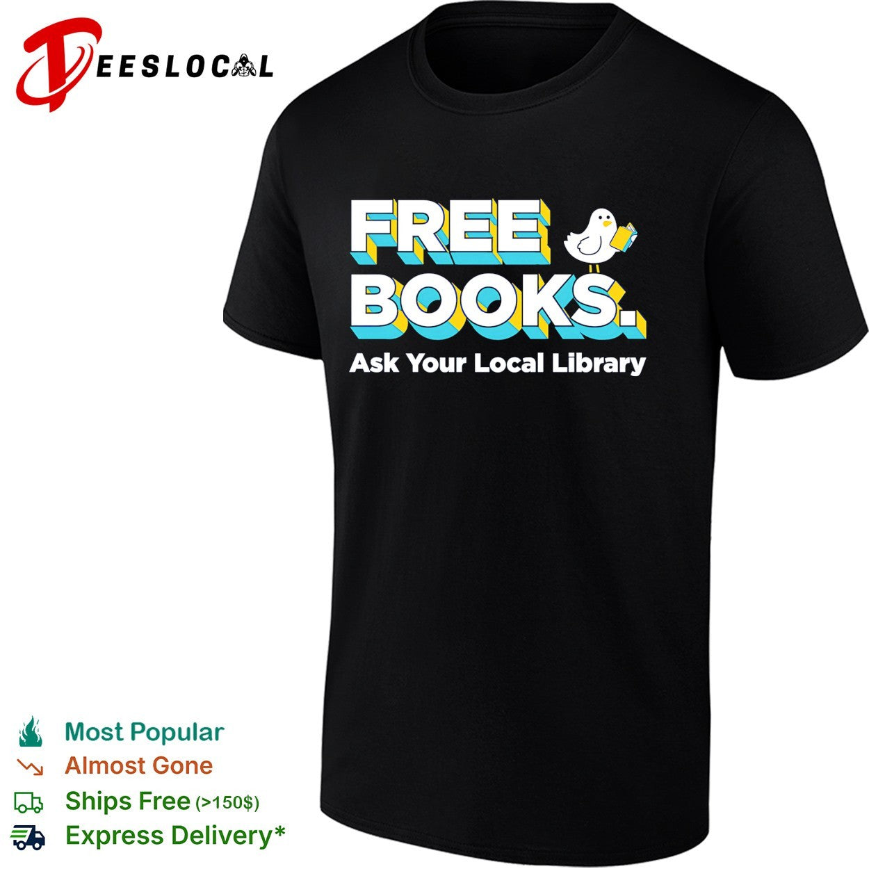 Bird reading book free books ask your local library shirt