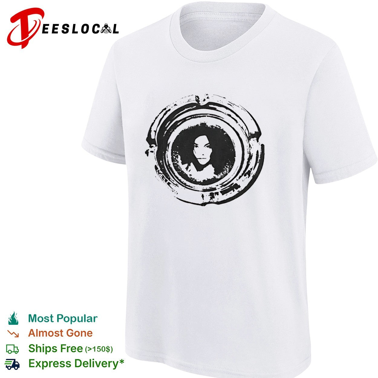 Bjork Portrait in Circular Stamp shirt