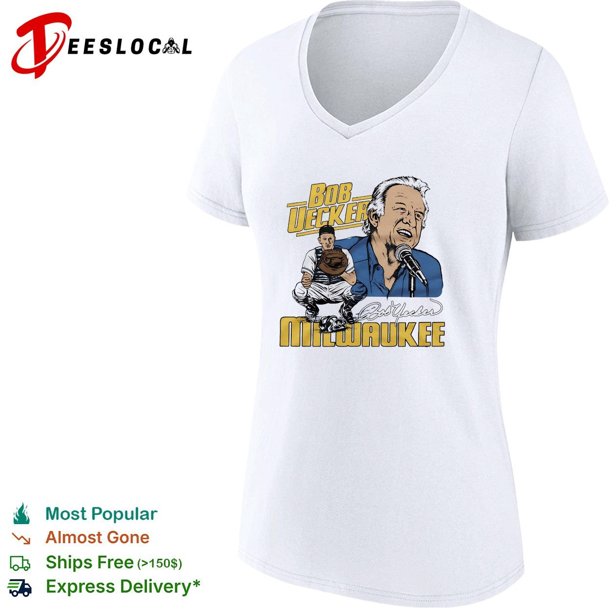 Bob Uecker Milwaukee Brewers catcher broadcaster signature shirt