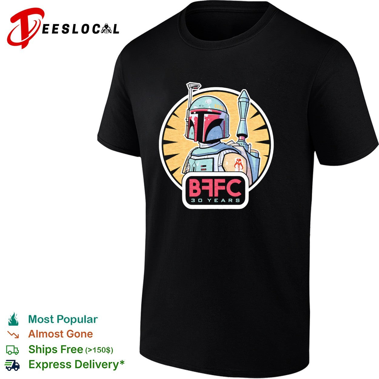 Boba Fett Mandalorian armor BFFC 30 years anniversary badge shirt