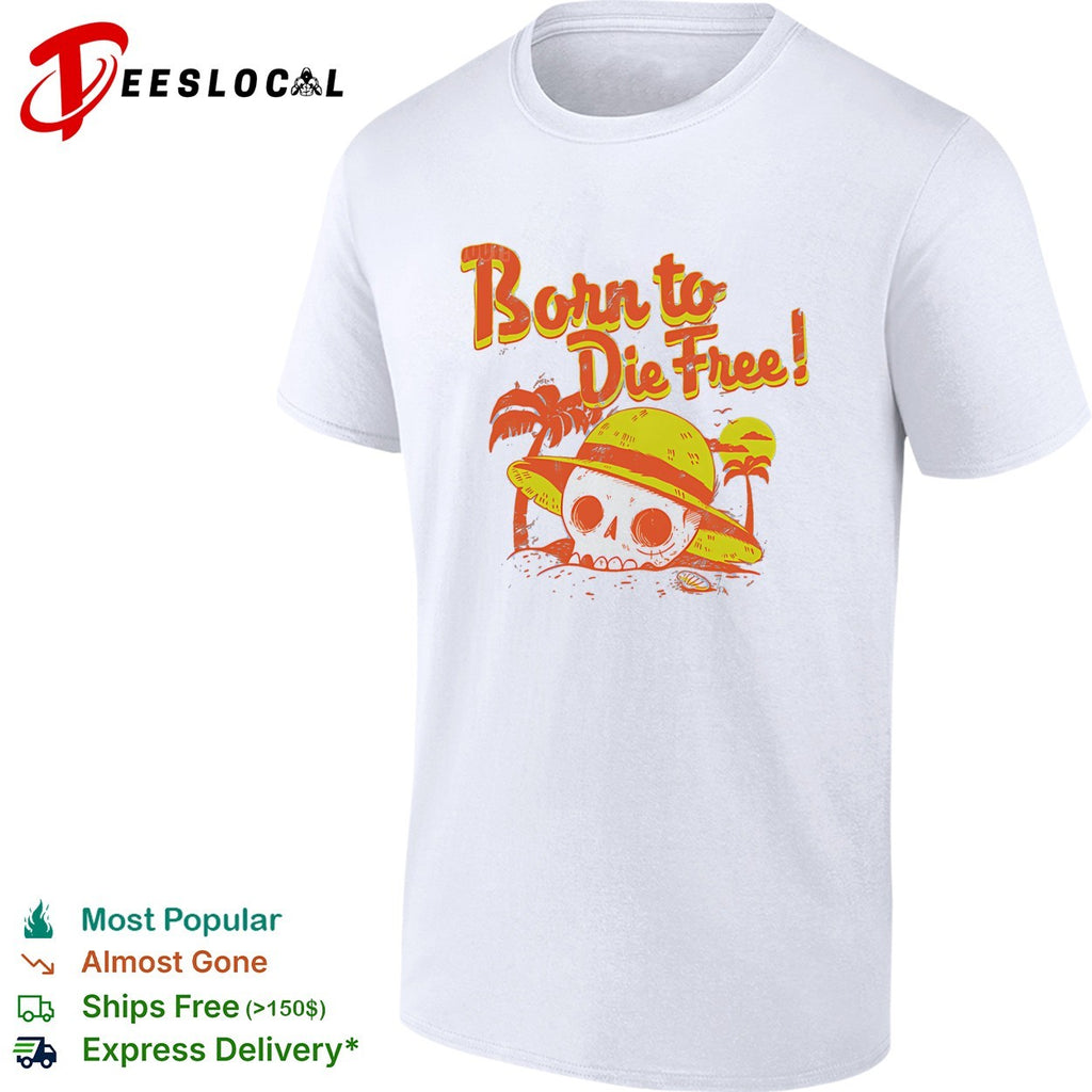 Born to Die Free skull beach straw hat palm trees shirt