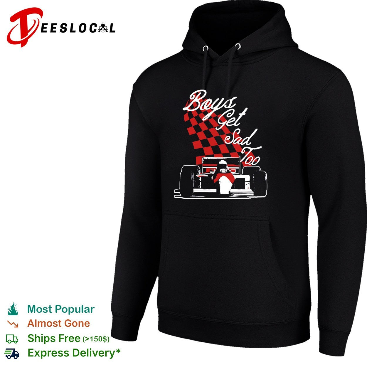 Boys get sad too race car driver sitting checkerboard pattern shirt