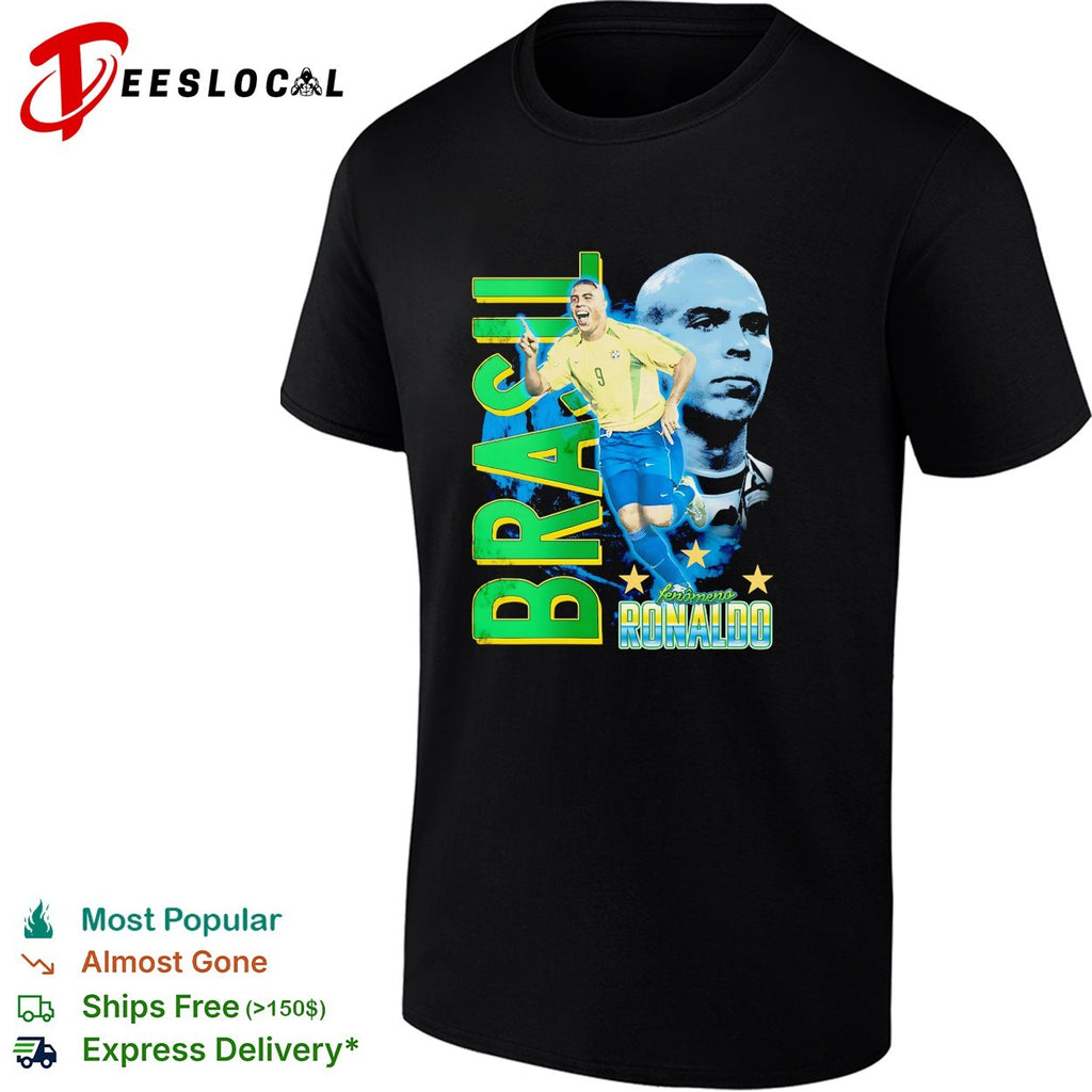 Brazil Ronaldo Fenomeno number 9 running collage shirt