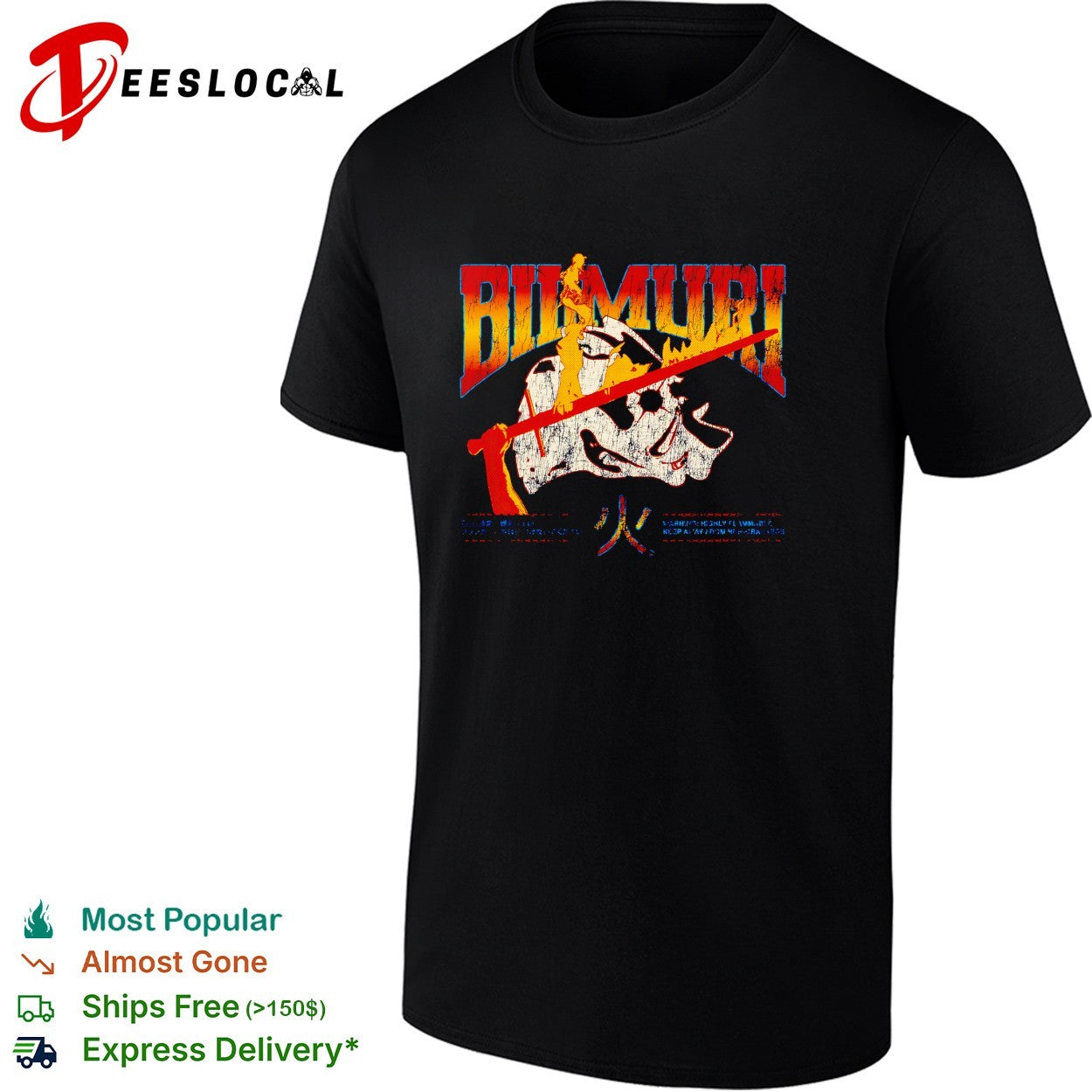 Bumuri skull rifle fire Japanese kanji warning shirt