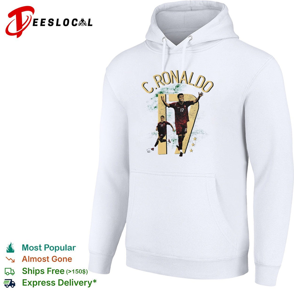 C Ronaldo number 17 celebrating with arms raised collage shirt