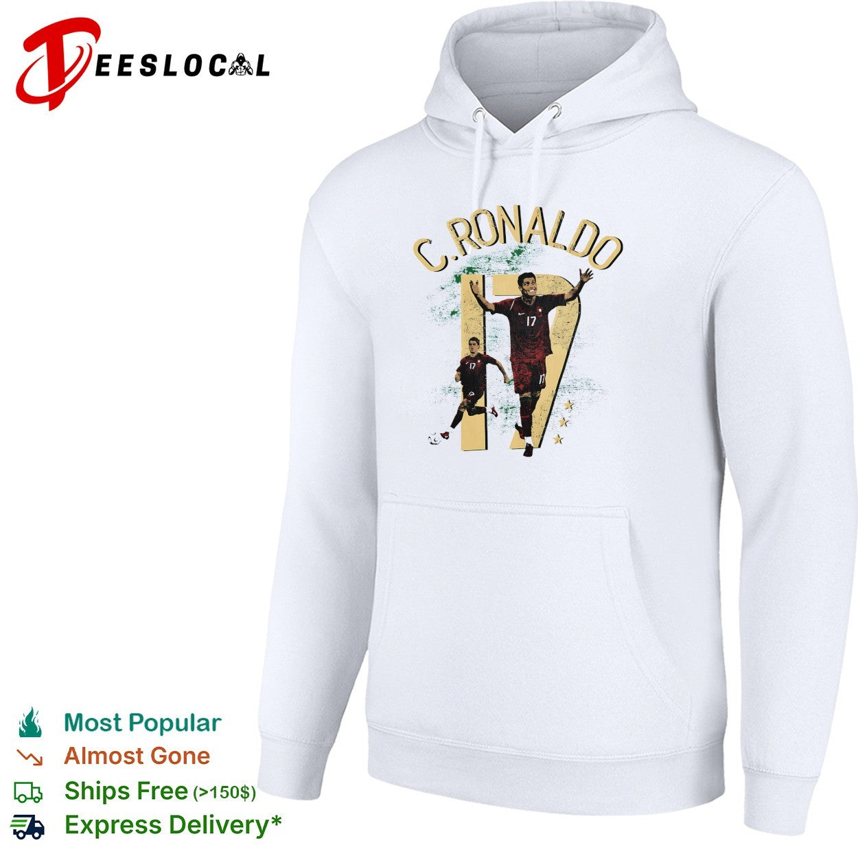 C Ronaldo number 17 celebrating with arms raised collage shirt