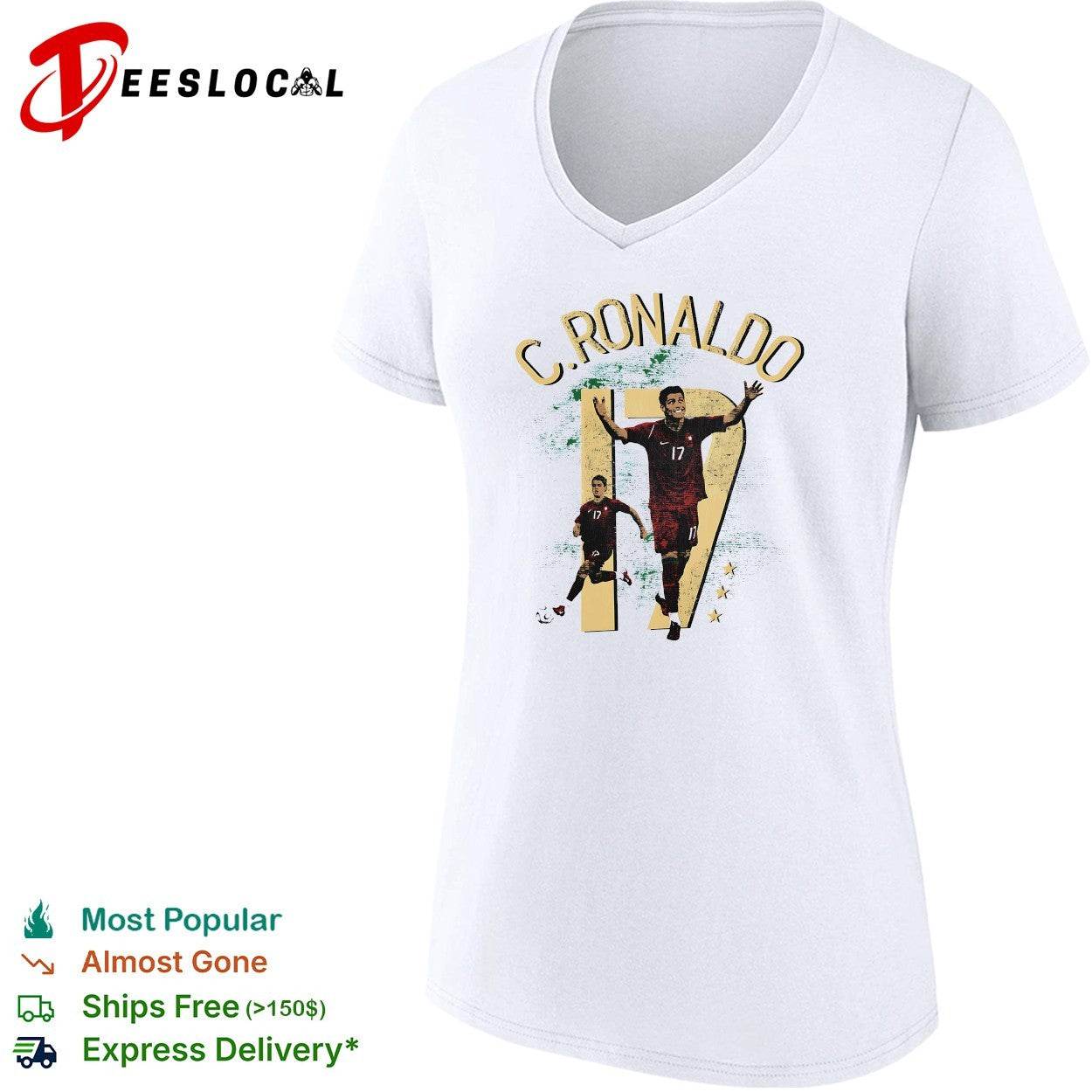 C Ronaldo number 17 celebrating with arms raised collage shirt