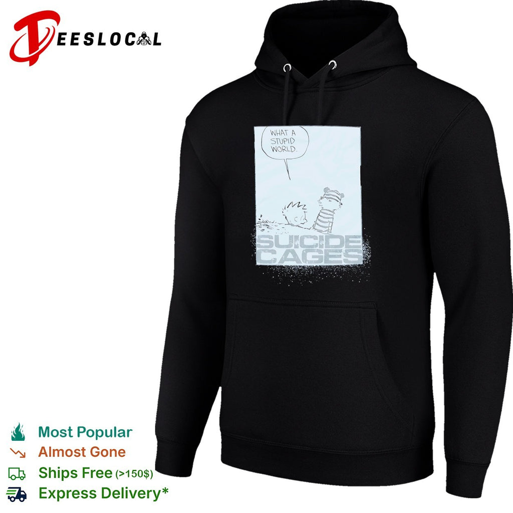Calvin and Hobbes What a Stupid World Suicide Cages shirt