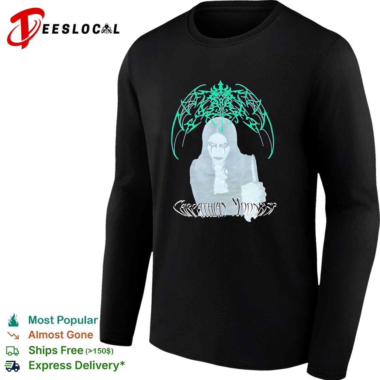 Carpathian Moonrise hooded figure with knife metal band shirt