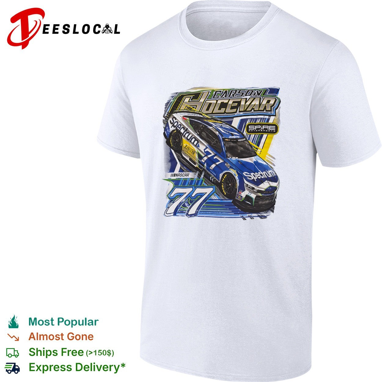 Carson Hocevar Spire Motorsports 77 Spectrum Chevrolet NASCAR racing driver shirt