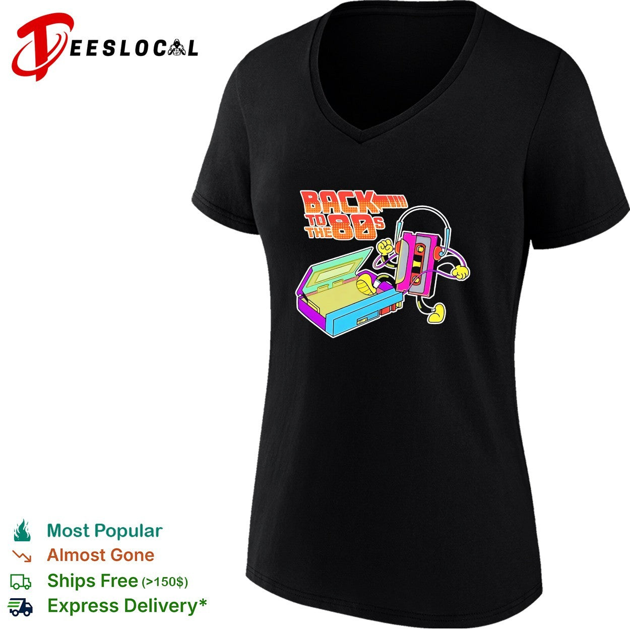 Cassette tape dancing back to the 80s retro music boombox shirt