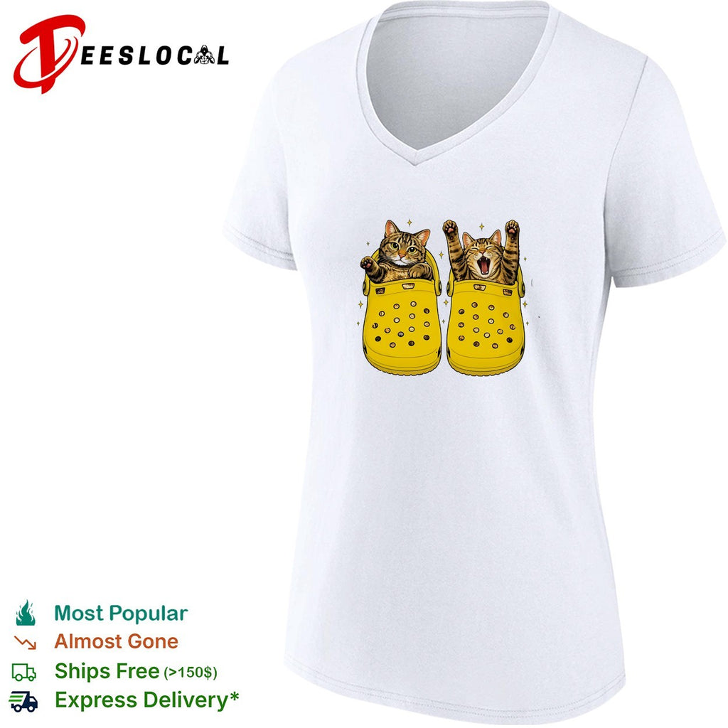 Cats sitting in Crocs shoes shirt