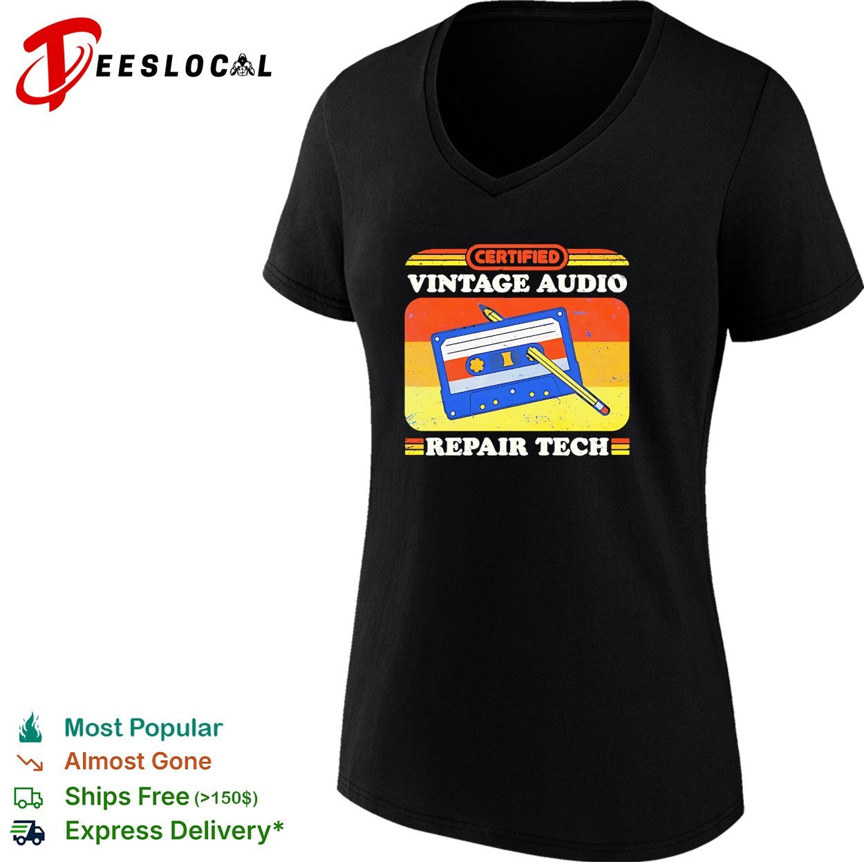 Certified vintage audio repair tech cassette tape pencil shirt