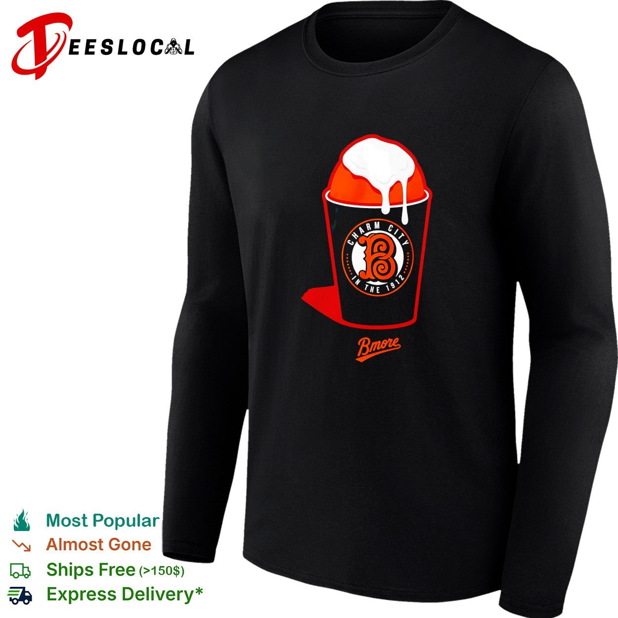 Charm City B in the 1912 Bmore shaved ice dessert cup shirt