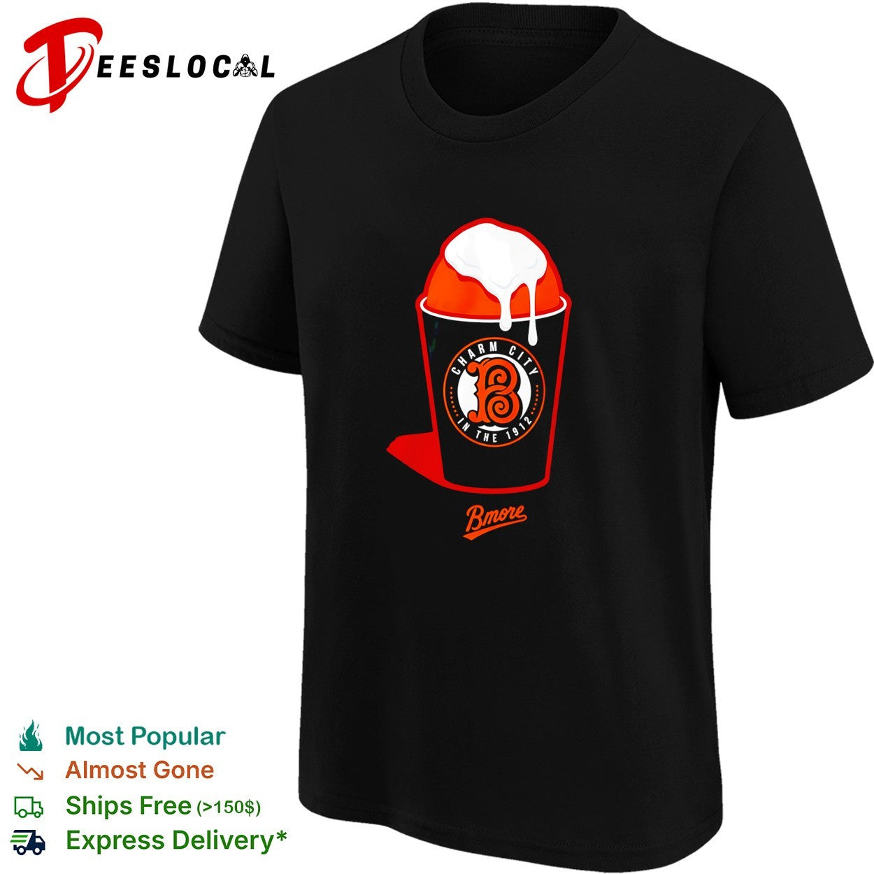 Charm City B in the 1912 Bmore shaved ice dessert cup shirt