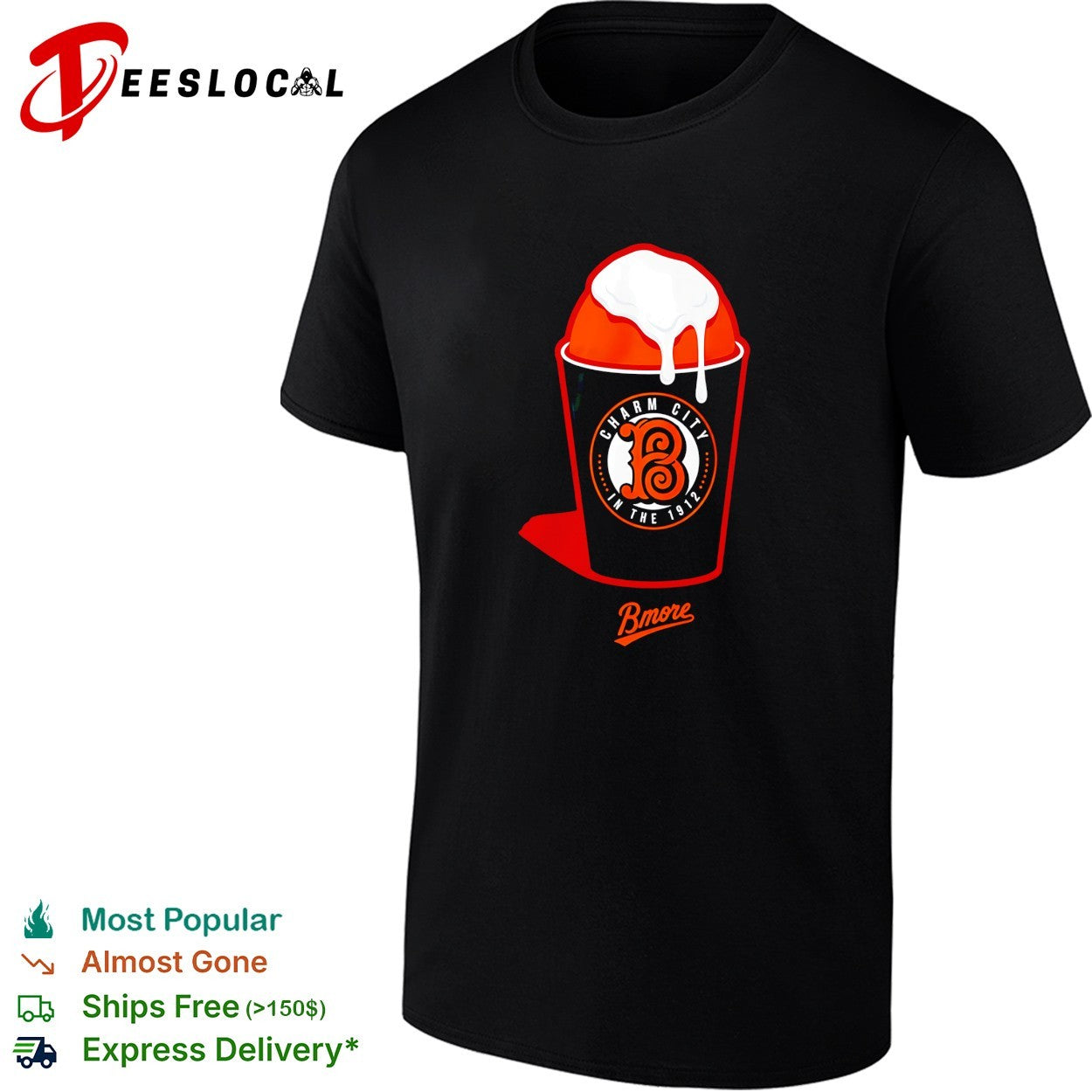 Charm City B in the 1912 Bmore shaved ice dessert cup shirt