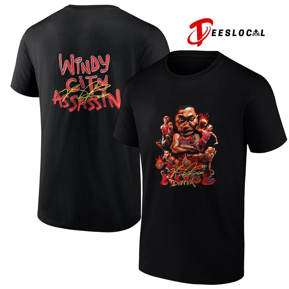 Chicago Bulls Derrick Rose Windy city Assasin signature shirt