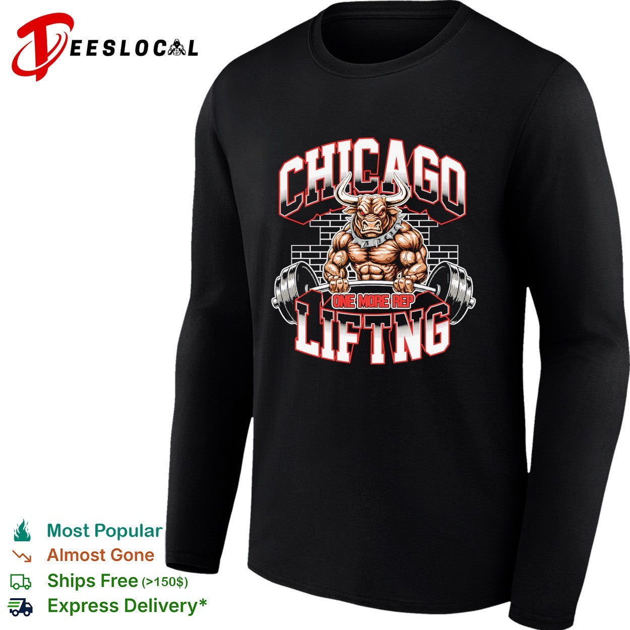 Chicago Bulls bull lifting one more rep weightlifting shirt