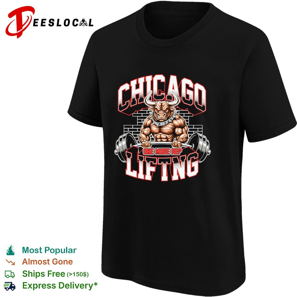 Chicago Bulls bull lifting one more rep weightlifting shirt