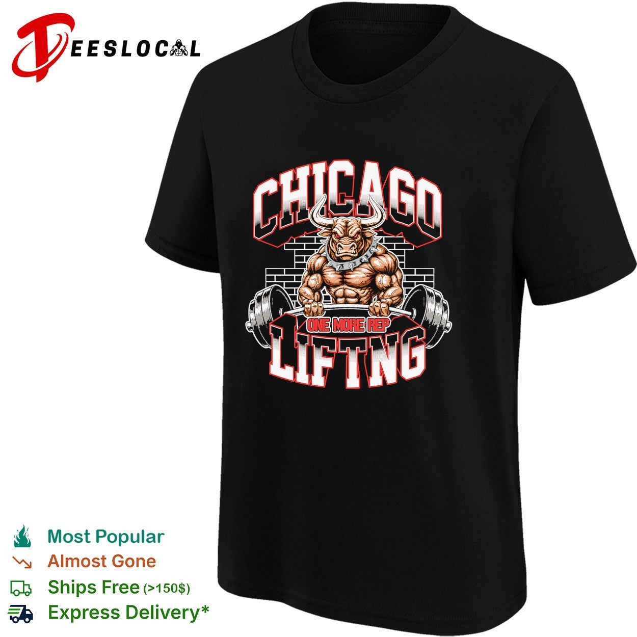 Chicago Bulls bull lifting one more rep weightlifting shirt