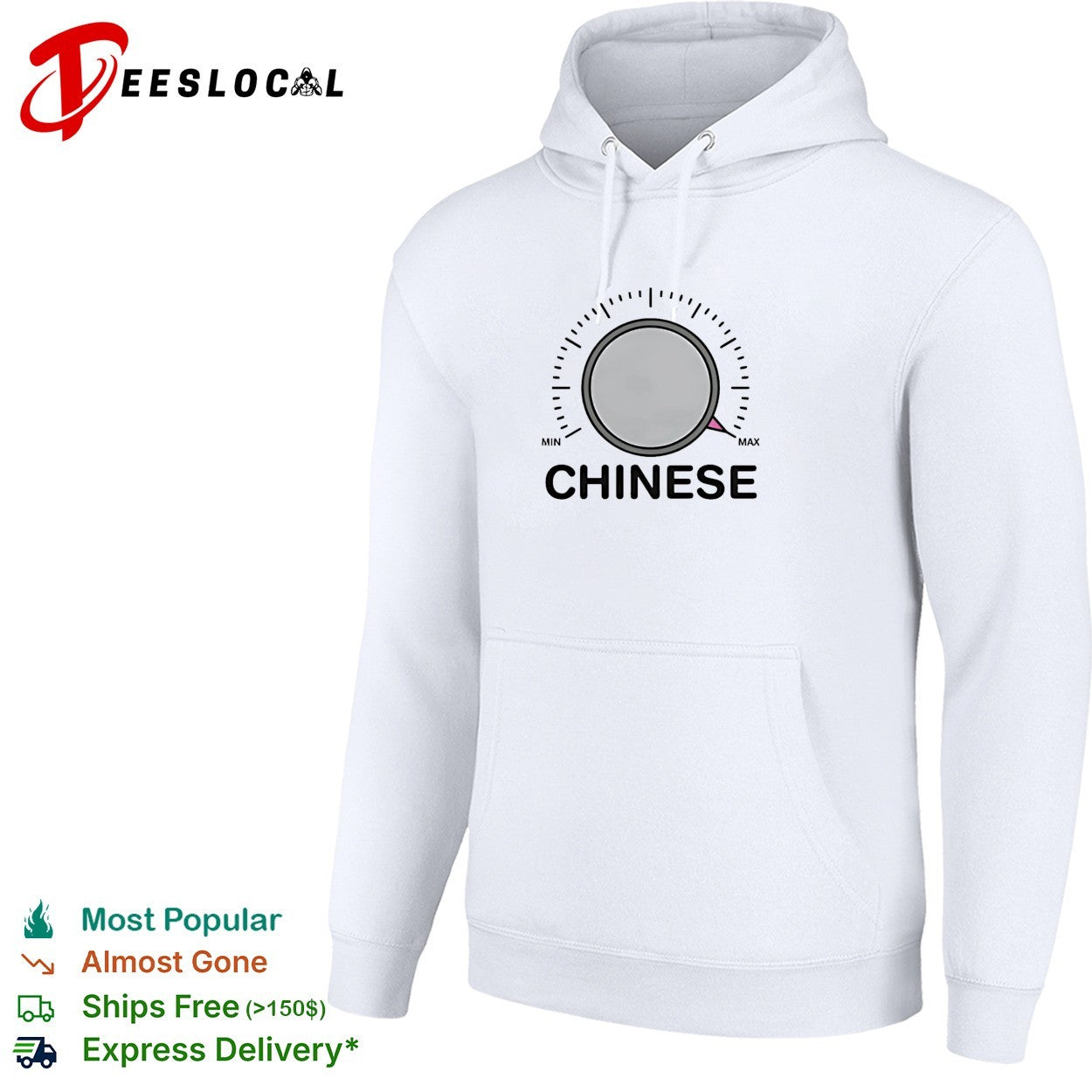 Chinese volume knob dial turned to max shirt