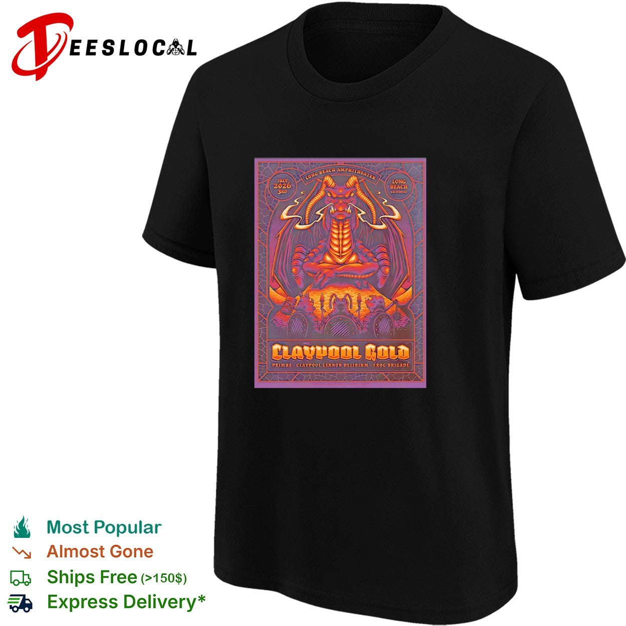 Claypool Gold Primus Claypool Lennon Delirium and Frog Brigade Long Beach California On July 3 2026 shirt