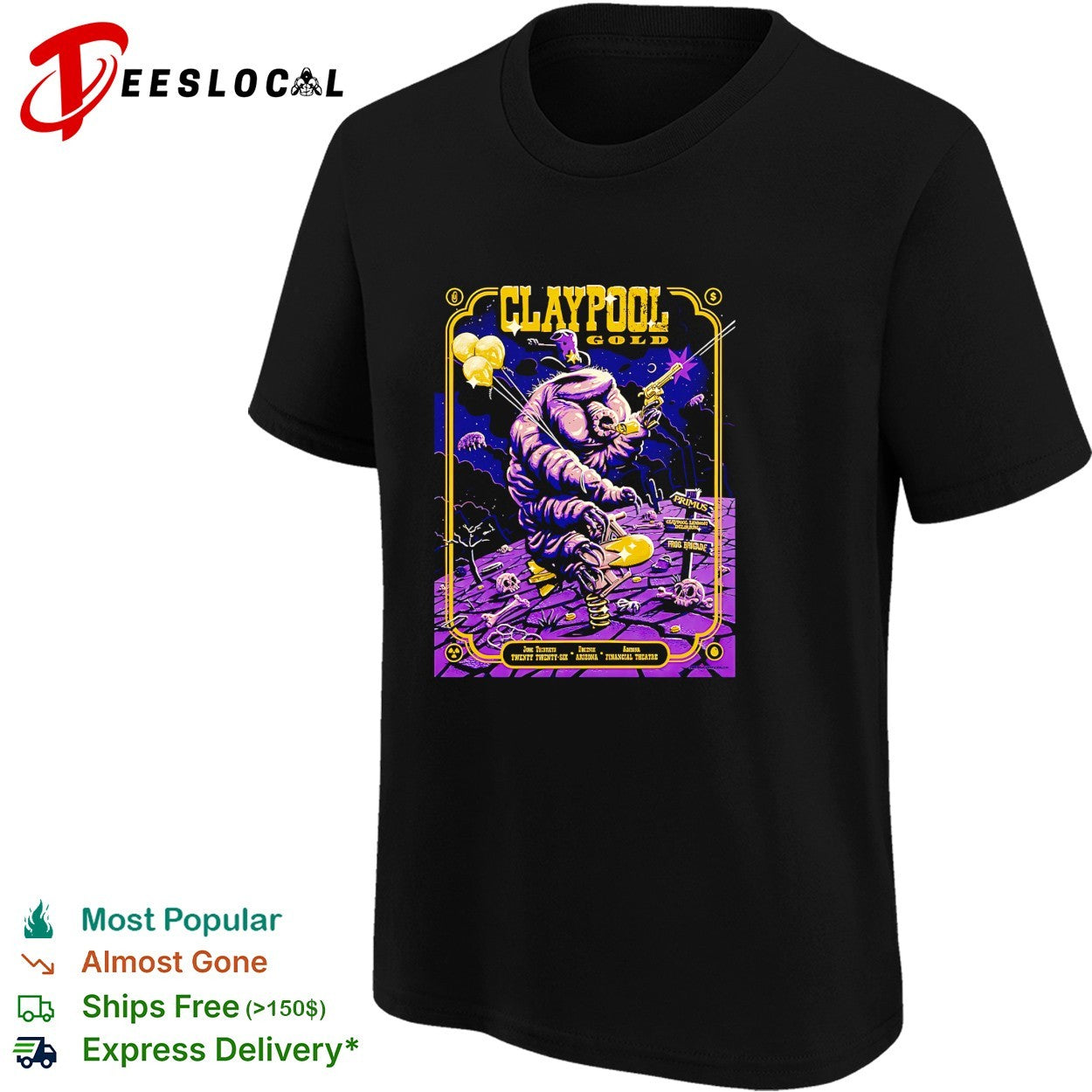 Claypool Gold Primus Claypool Lennon Delirium and Frog Brigade Theatre On June 30 2026 shirt