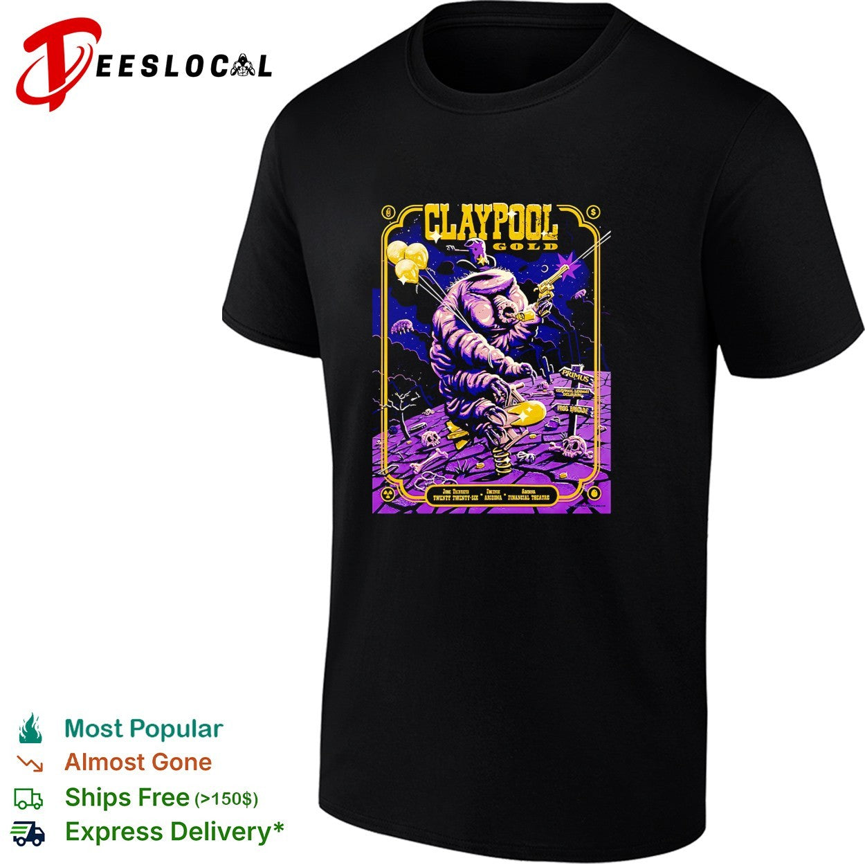 Claypool Gold Primus Claypool Lennon Delirium and Frog Brigade Theatre On June 30 2026 shirt