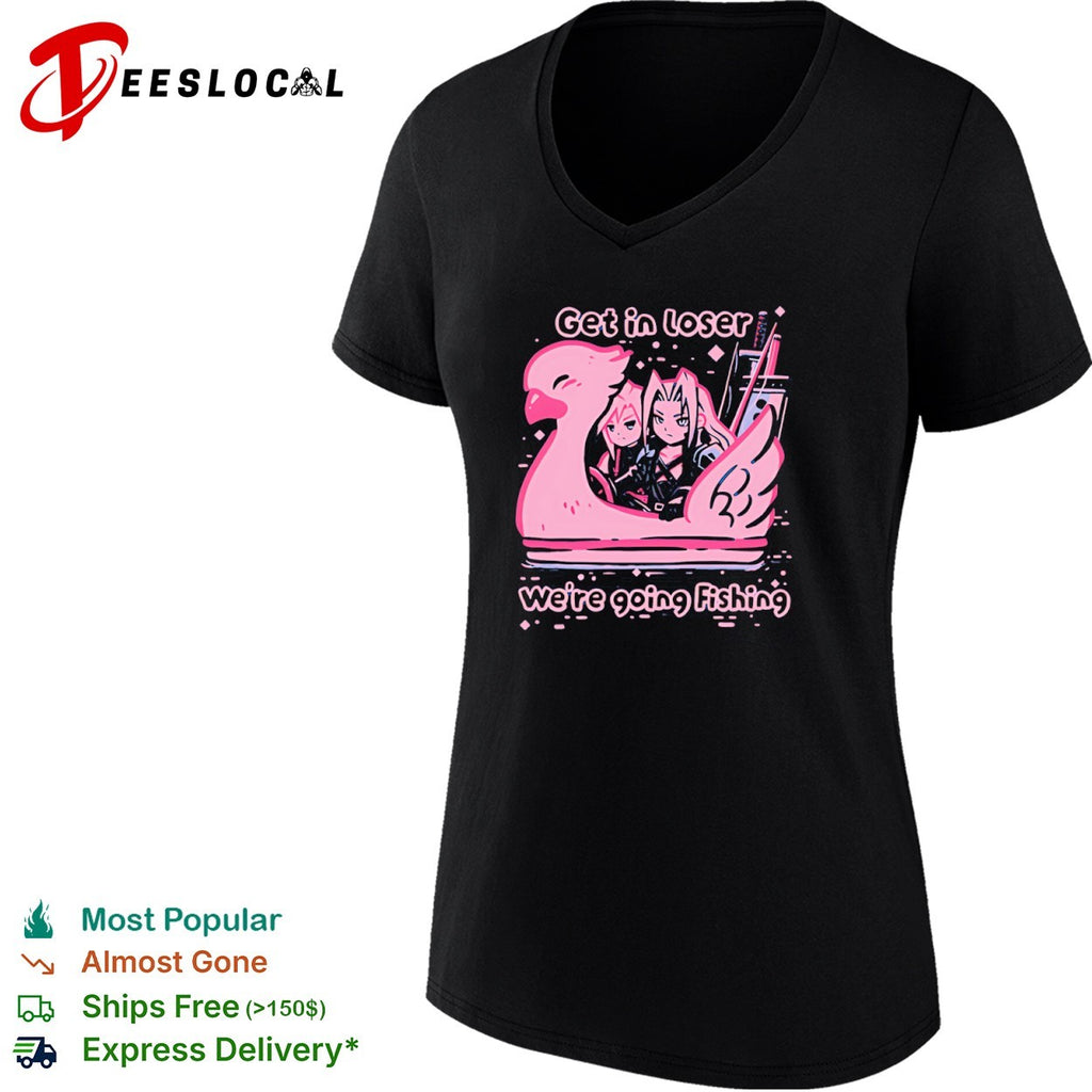 Cloud Strife Final Fantasy get in loser we are going fishing chocobo shirt