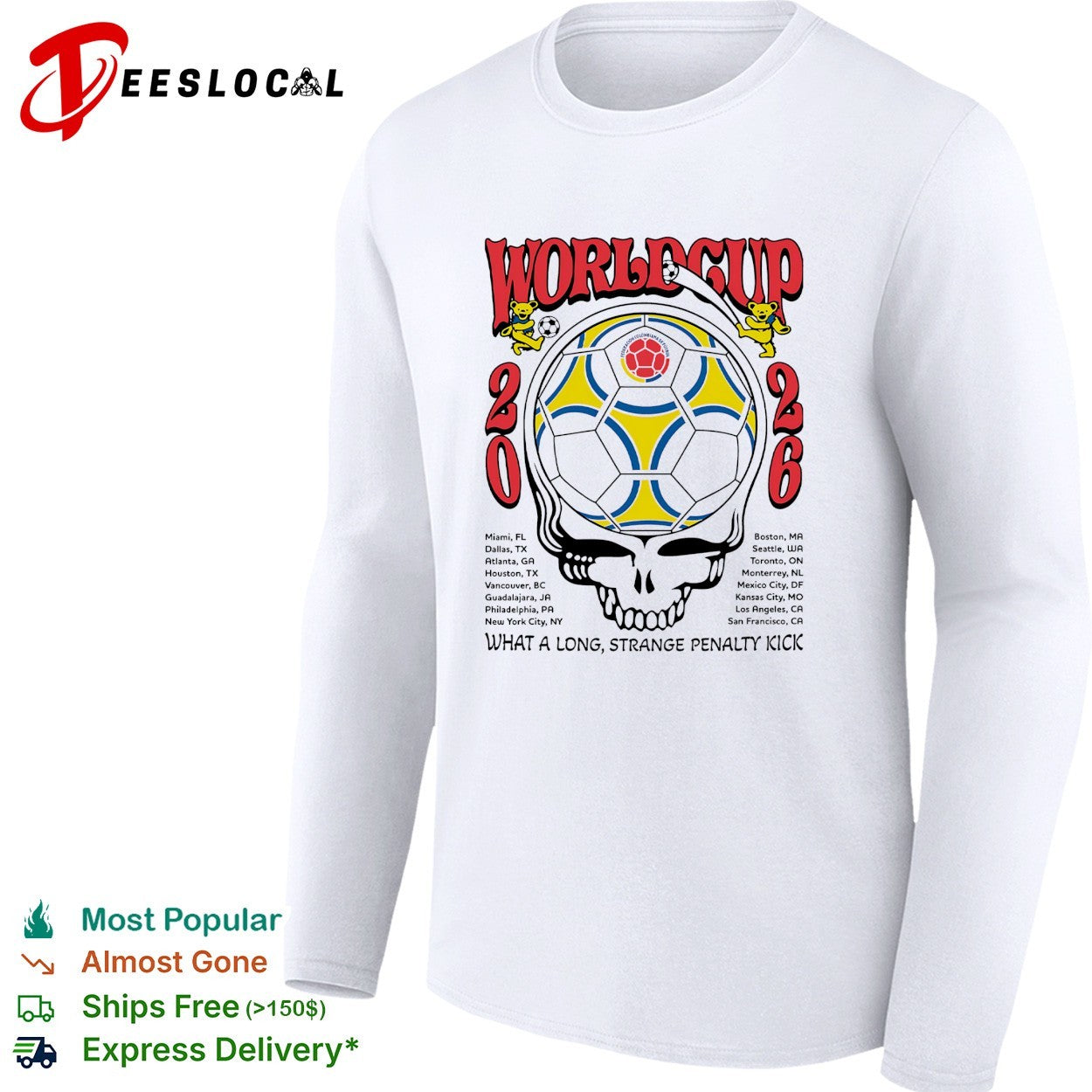 Colombia World Cup 2026 Grateful Dead steal your face what a long strange penalty kick shirt