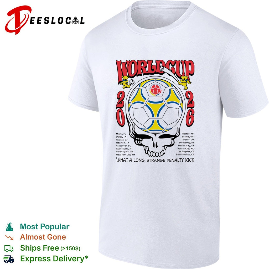 Colombia World Cup 2026 Grateful Dead steal your face what a long strange penalty kick shirt