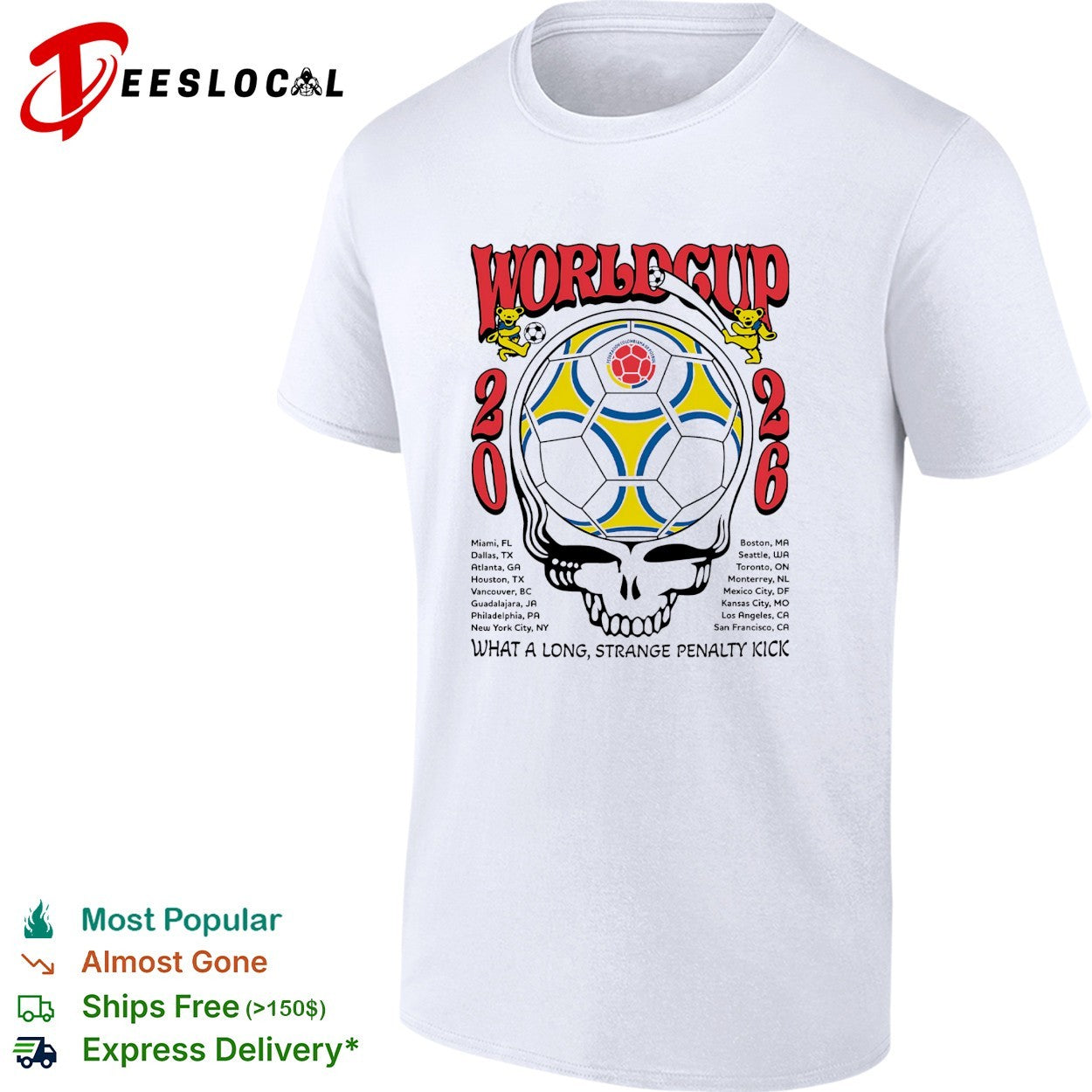 Colombia World Cup 2026 Grateful Dead steal your face what a long strange penalty kick shirt