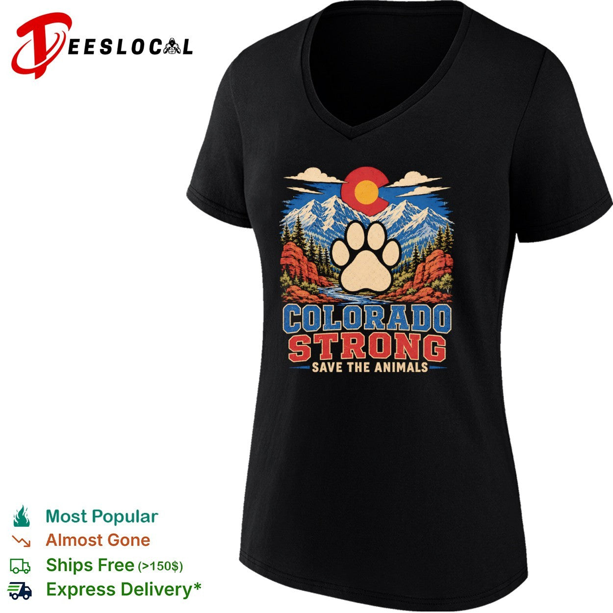 Colorado Strong Save the Animals Paw Print Mountain Sunset Landscape Nature shirt
