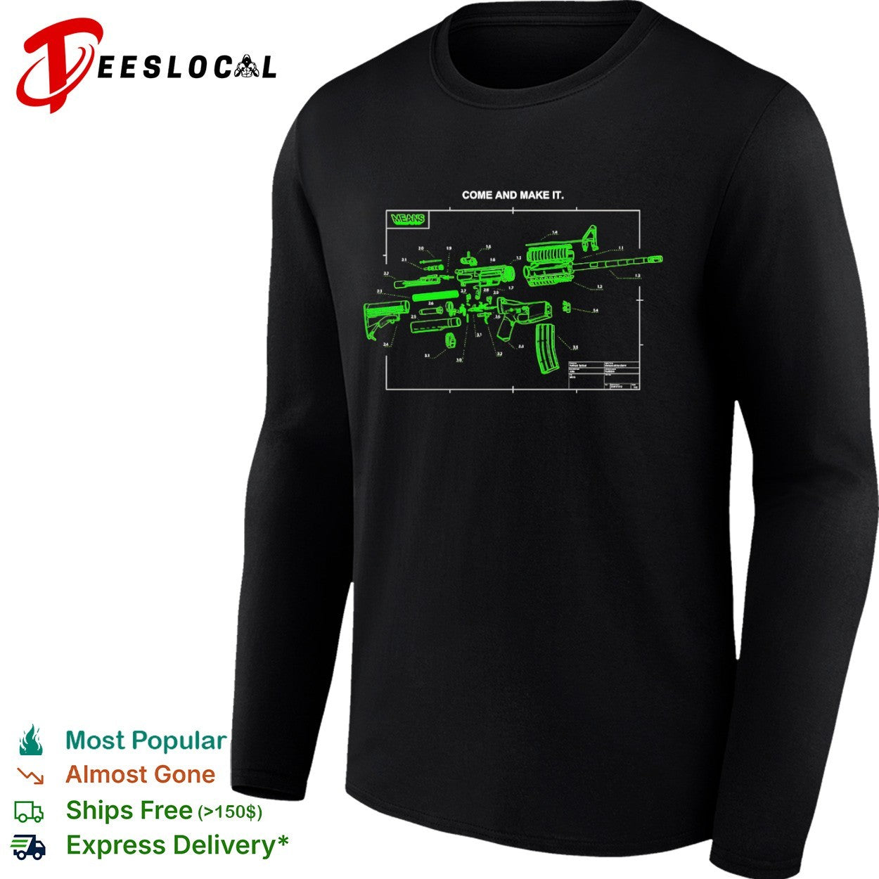 Come and Make It AR 15 Parts Schematic Blueprint Technical shirt