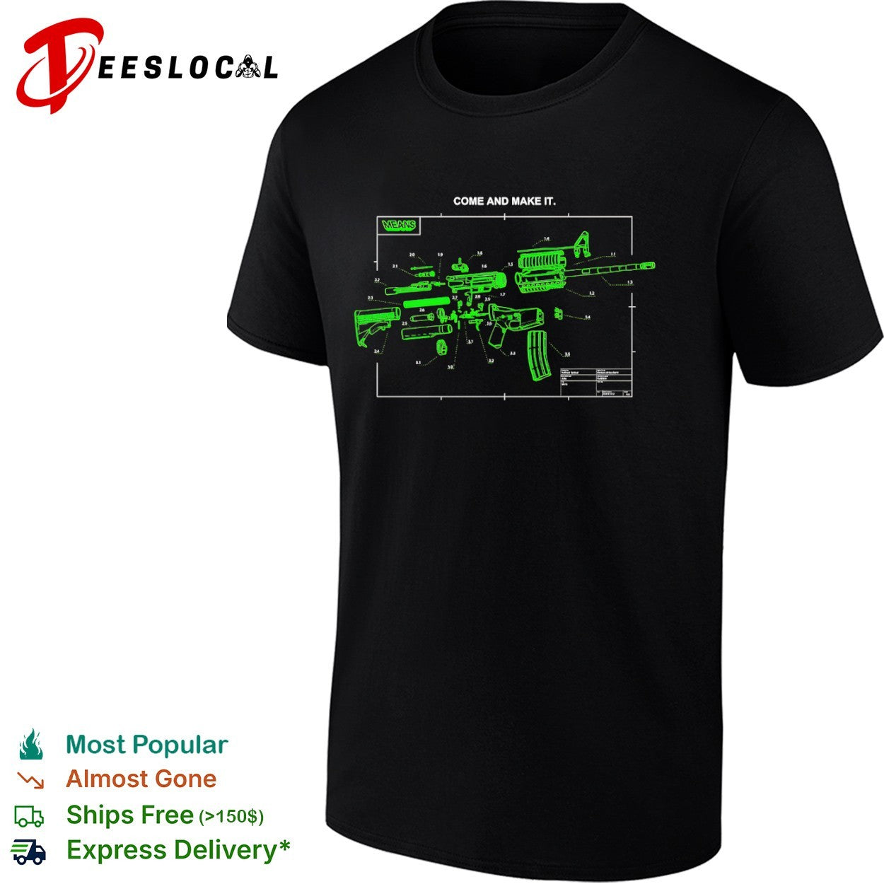 Come and Make It AR 15 Parts Schematic Blueprint Technical shirt