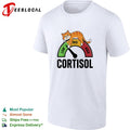 Cortisol cat lying on low mid high gauge shirt