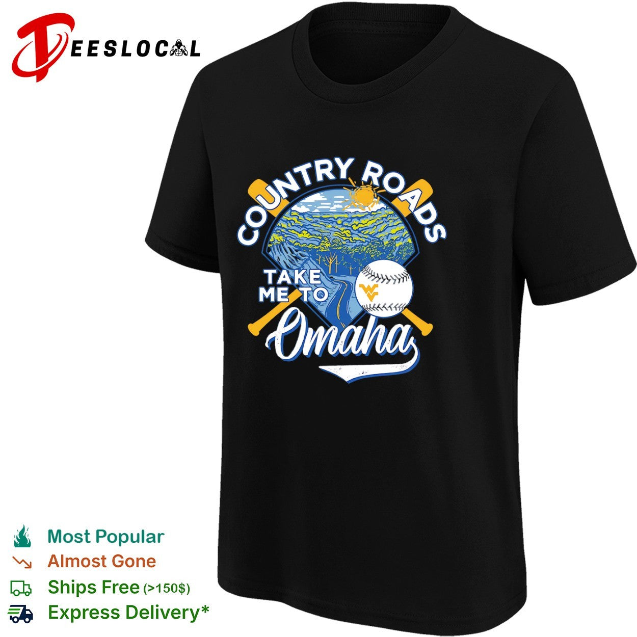 Country Roads Take Me to Omaha West Virginia Mountaineers Baseball shirt