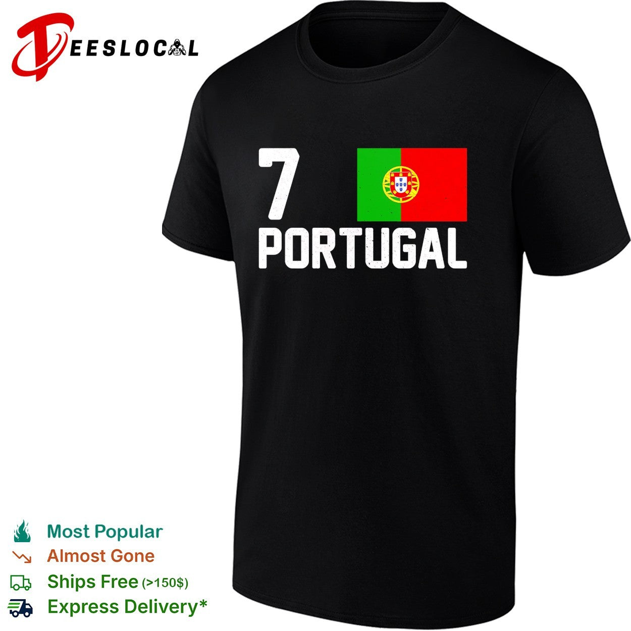 Cristiano Ronaldo number 7 Portugal flag shirt