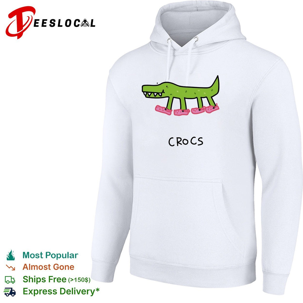 Crocs crocodile wearing pink shoes drawing shirt