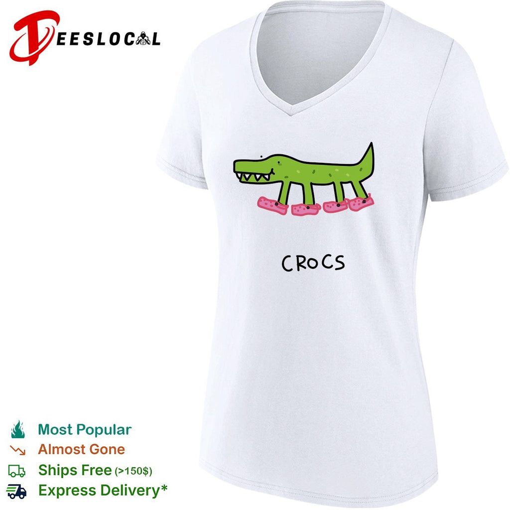 Crocs crocodile wearing pink shoes drawing shirt