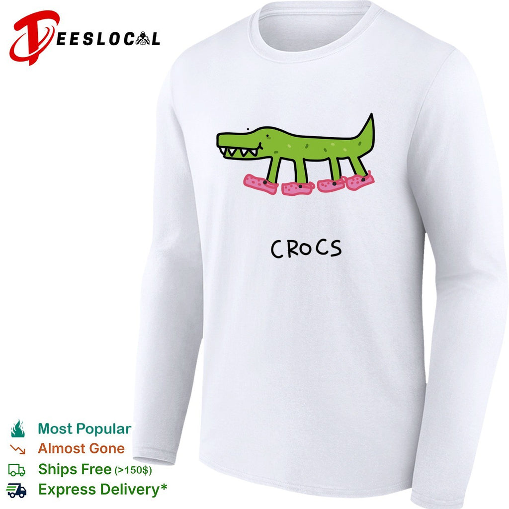 Crocs crocodile wearing pink shoes drawing shirt