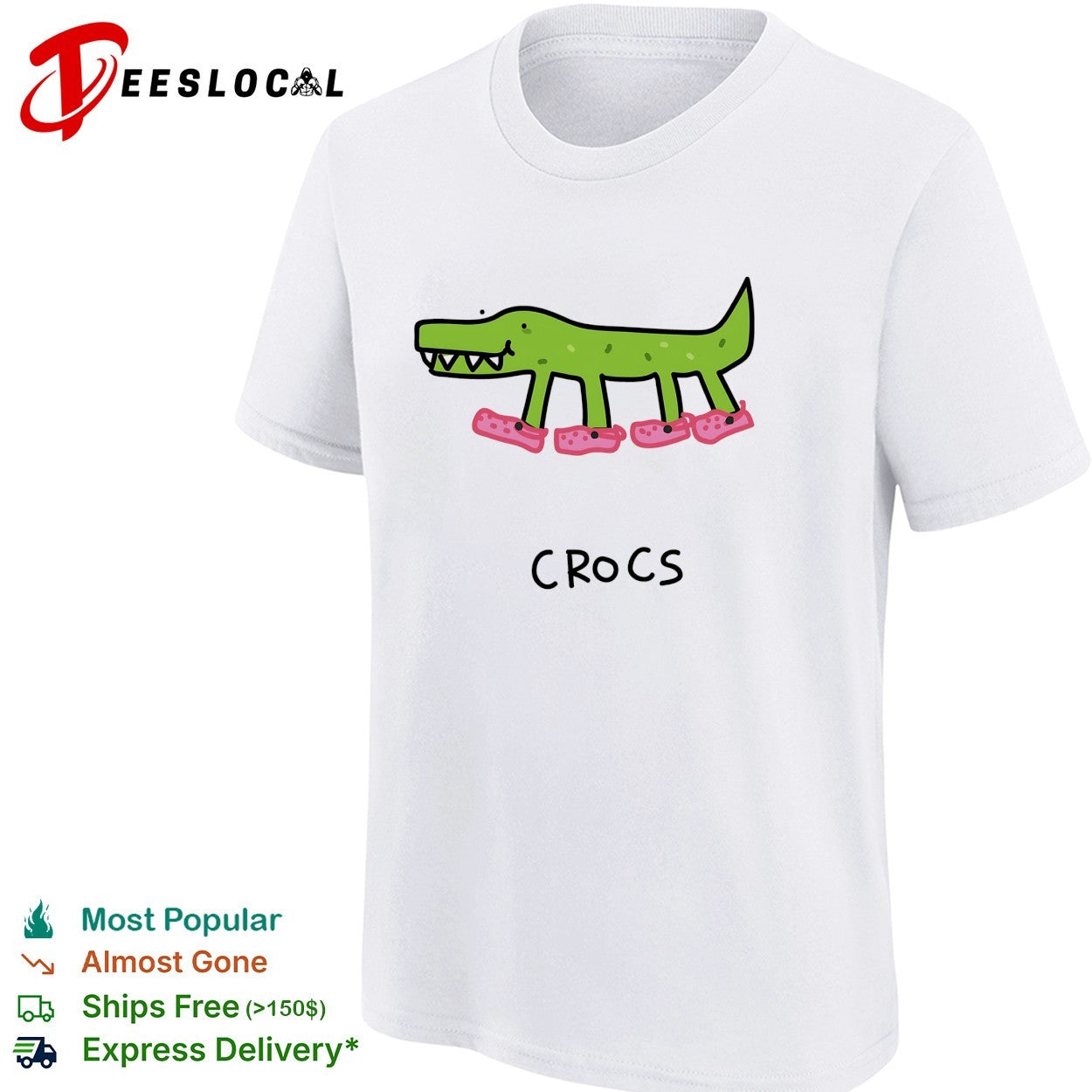 Crocs crocodile wearing pink shoes drawing shirt