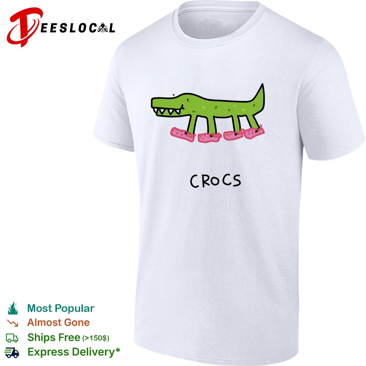 Crocs crocodile wearing pink shoes drawing shirt