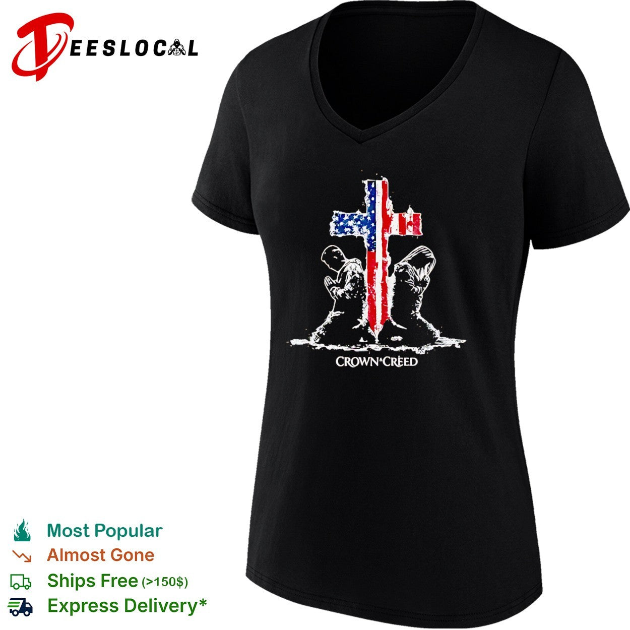 Crown and Creed American Flag Cross Religious Faith Prayer Patriotic Christian shirt