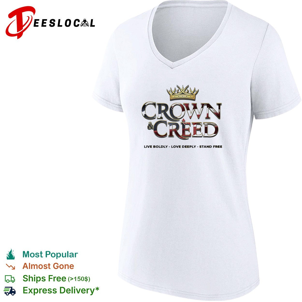 Crown and Creed live boldly love deeply stand free American flag shirt