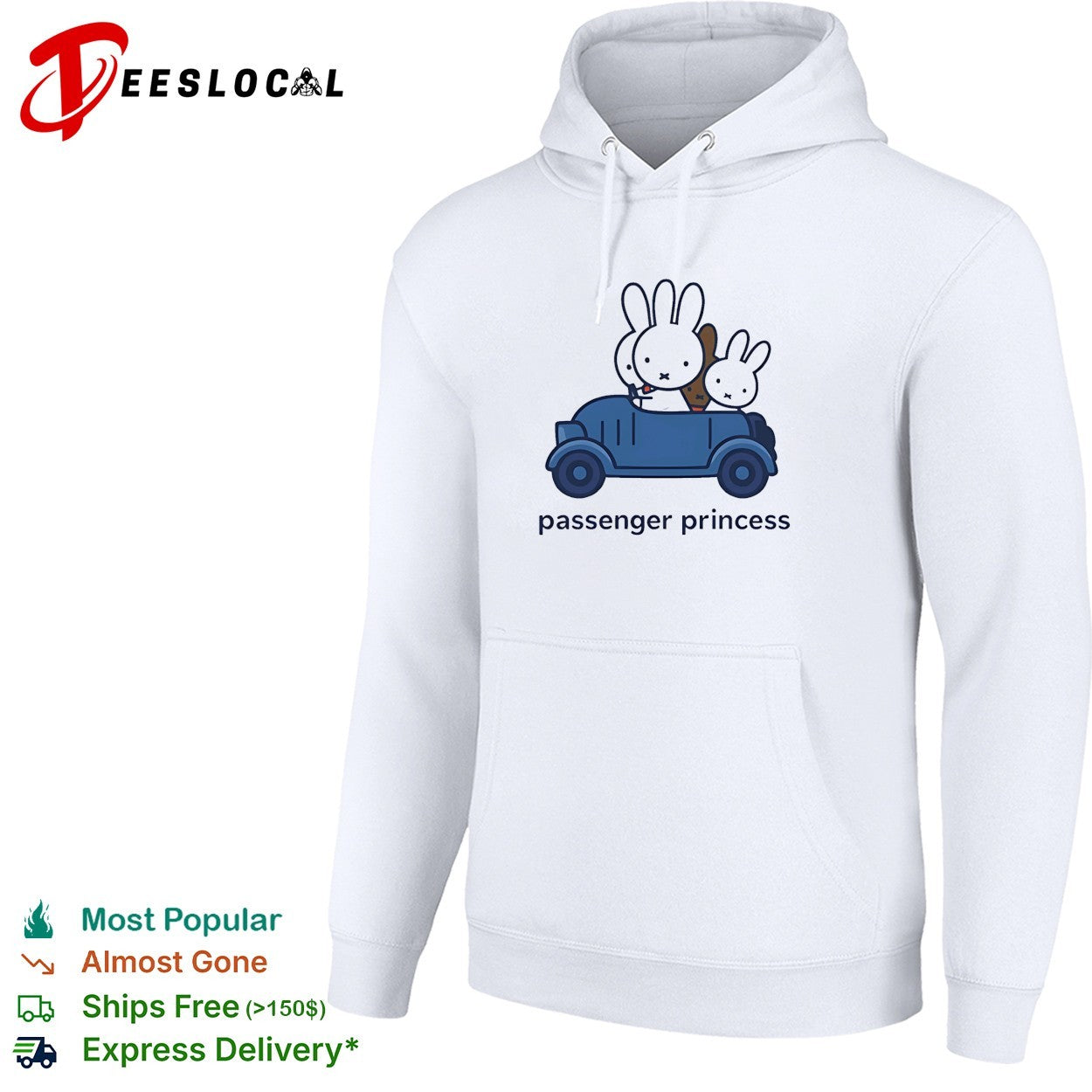 Cute Rabbit driving blue car Miffy Passenger Princess Bunny shirt