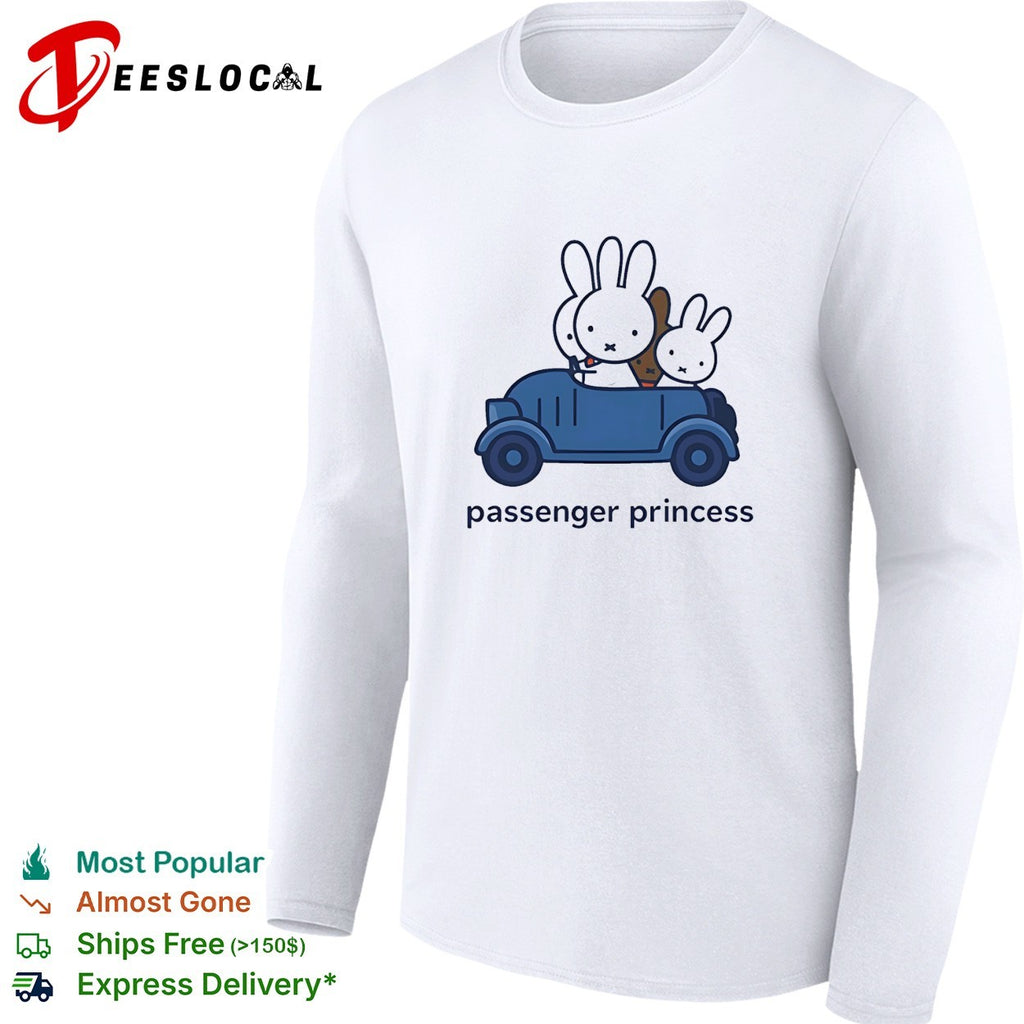 Cute Rabbit driving blue car Miffy Passenger Princess Bunny shirt