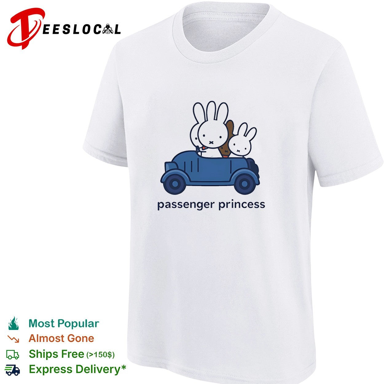Cute Rabbit driving blue car Miffy Passenger Princess Bunny shirt