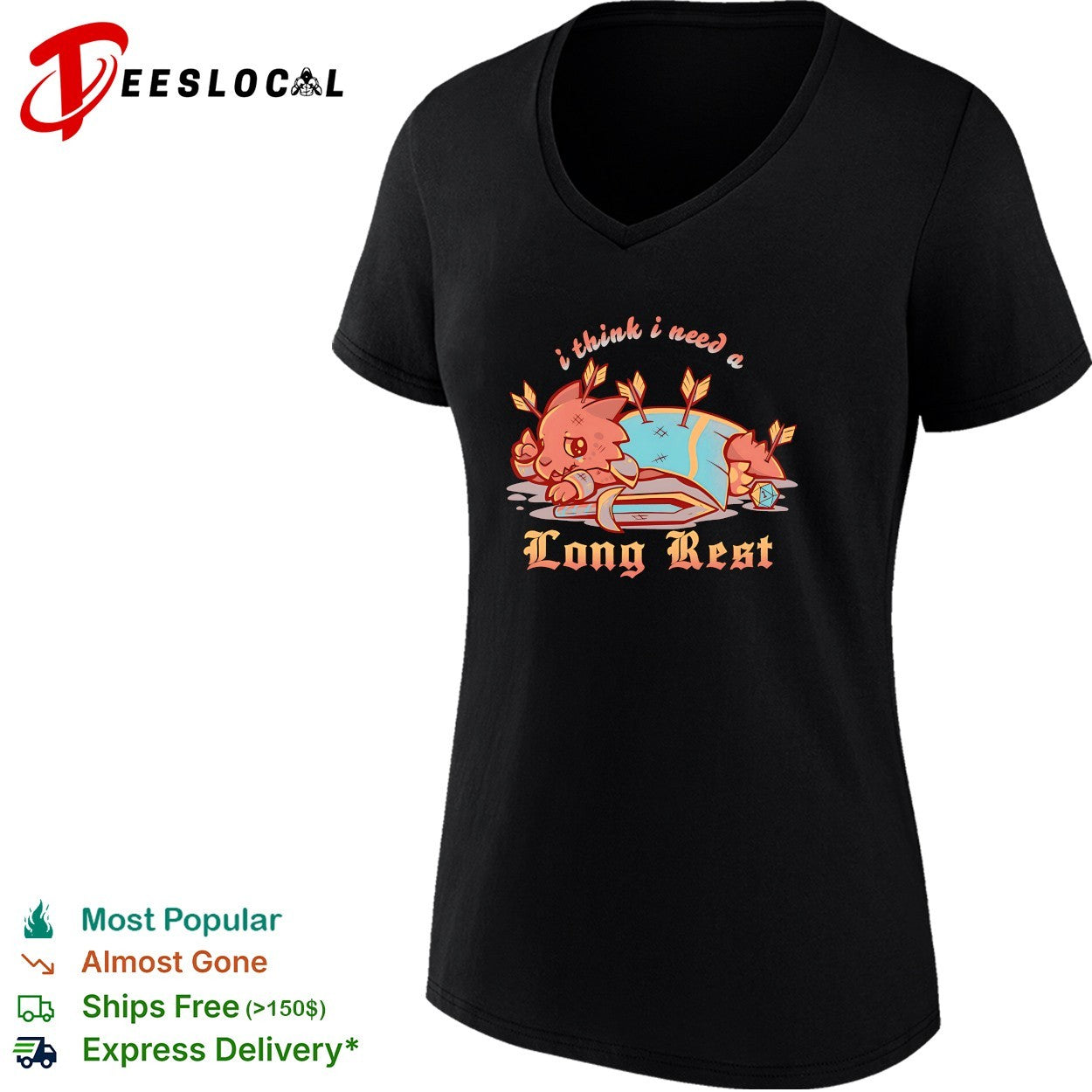 Cute warrior cat lying with arrows long rest DnD shirt