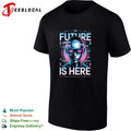 Cyberpunk android wearing VR goggles the future is here shirt